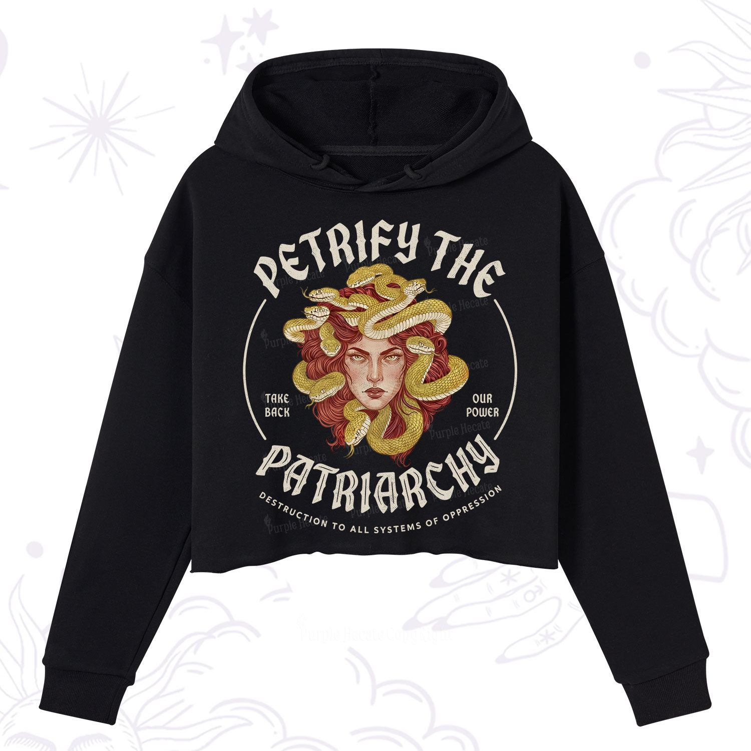 Purplehecate Petrify Patriarchy Medusa Crop Hoodie