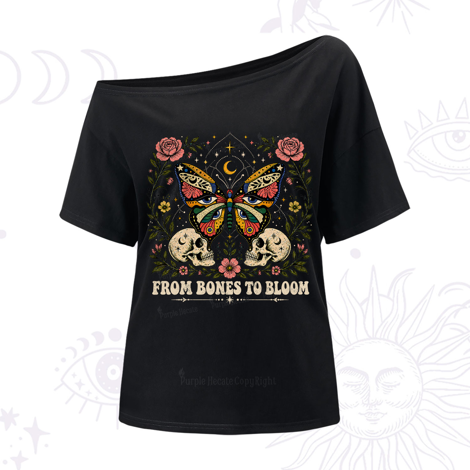 Purplehecate From Bones to Bloom Butterfly One Shoulder T-Shirt