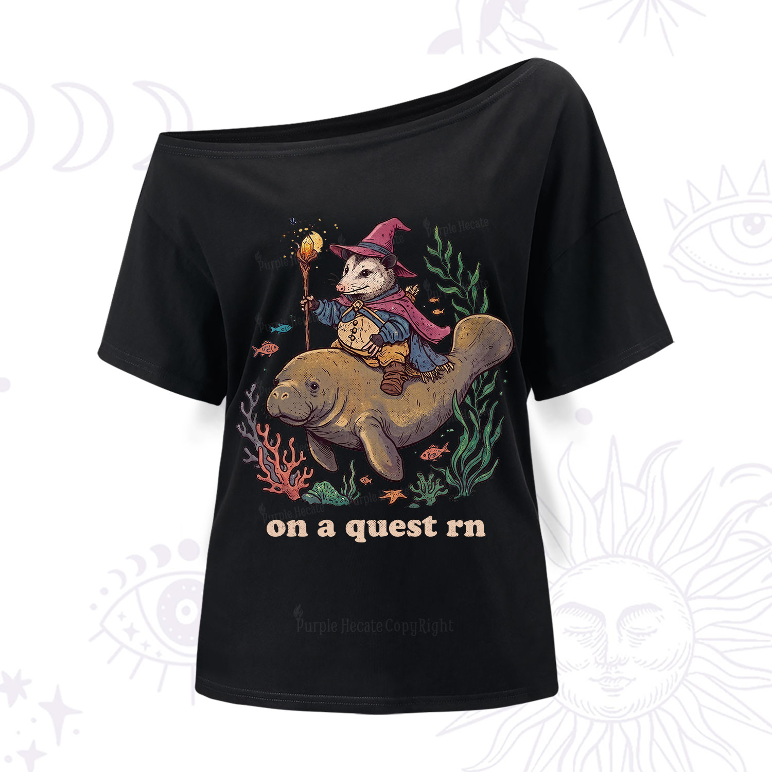 Purplehecate Opossum Wizard on Sea Quest One Shoulder T-Shirt