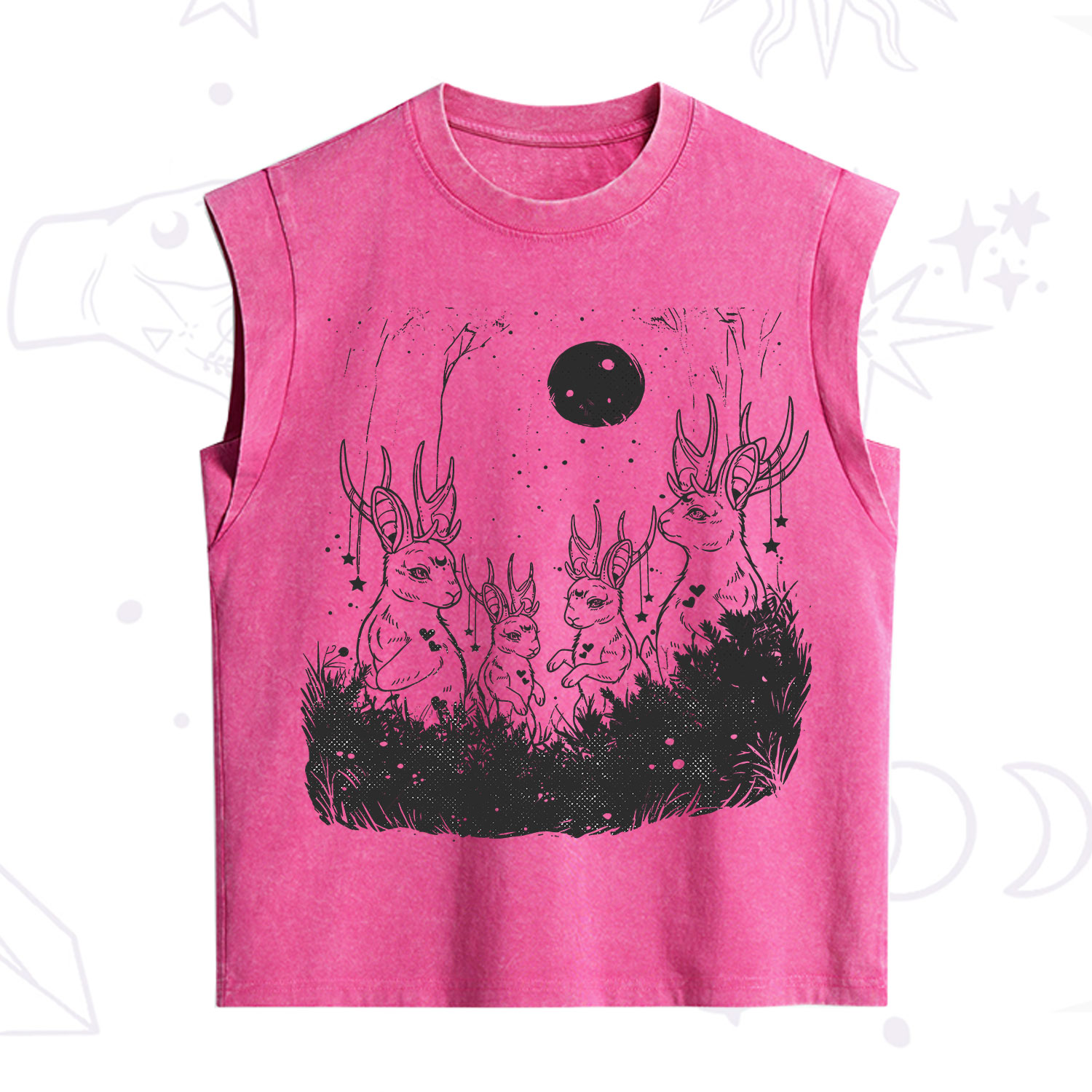 Purplehecate Moonlit Antler Bunny Vintage Washed Tank