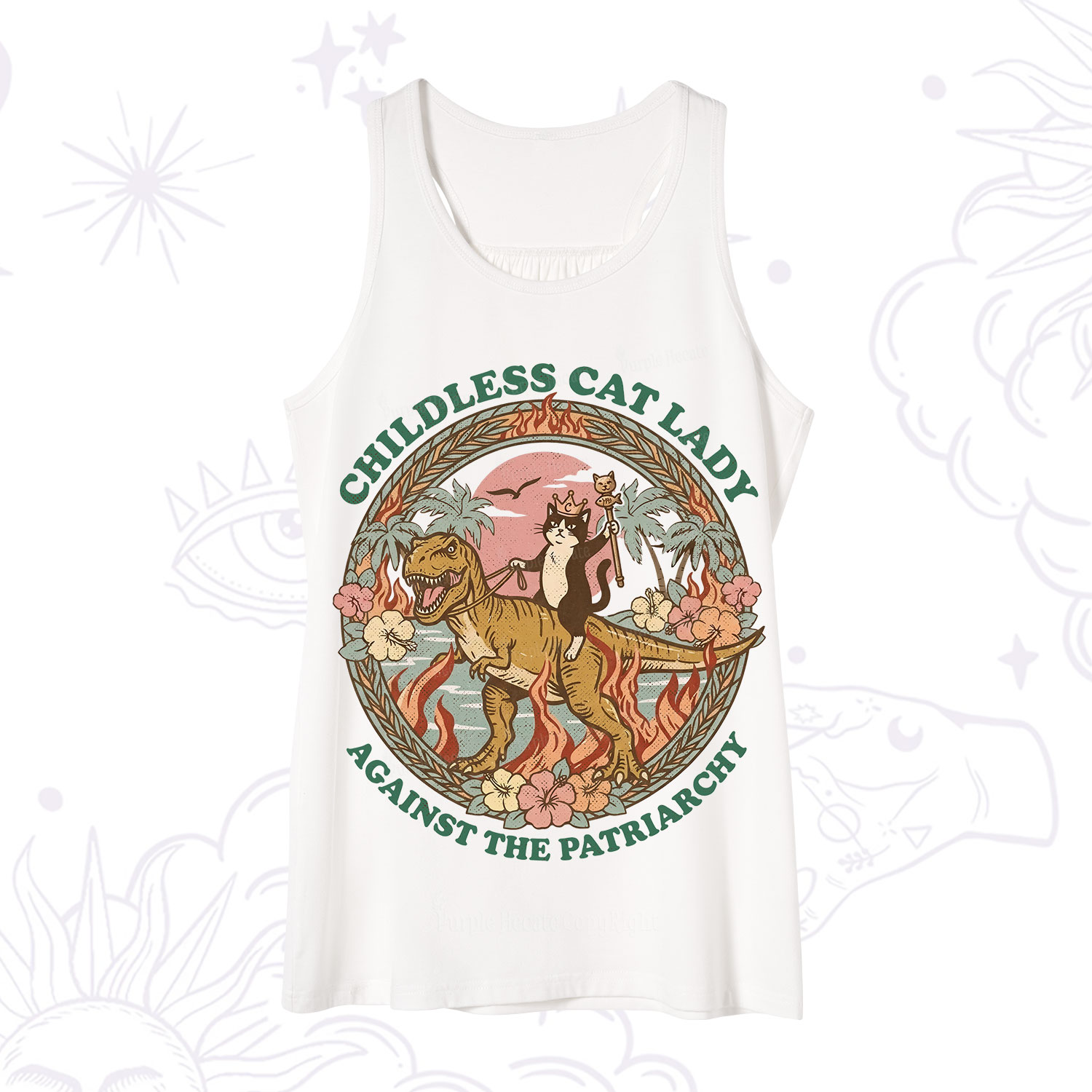 Purplehecate Childless Cat Lady Burn the Patriarchy Tank