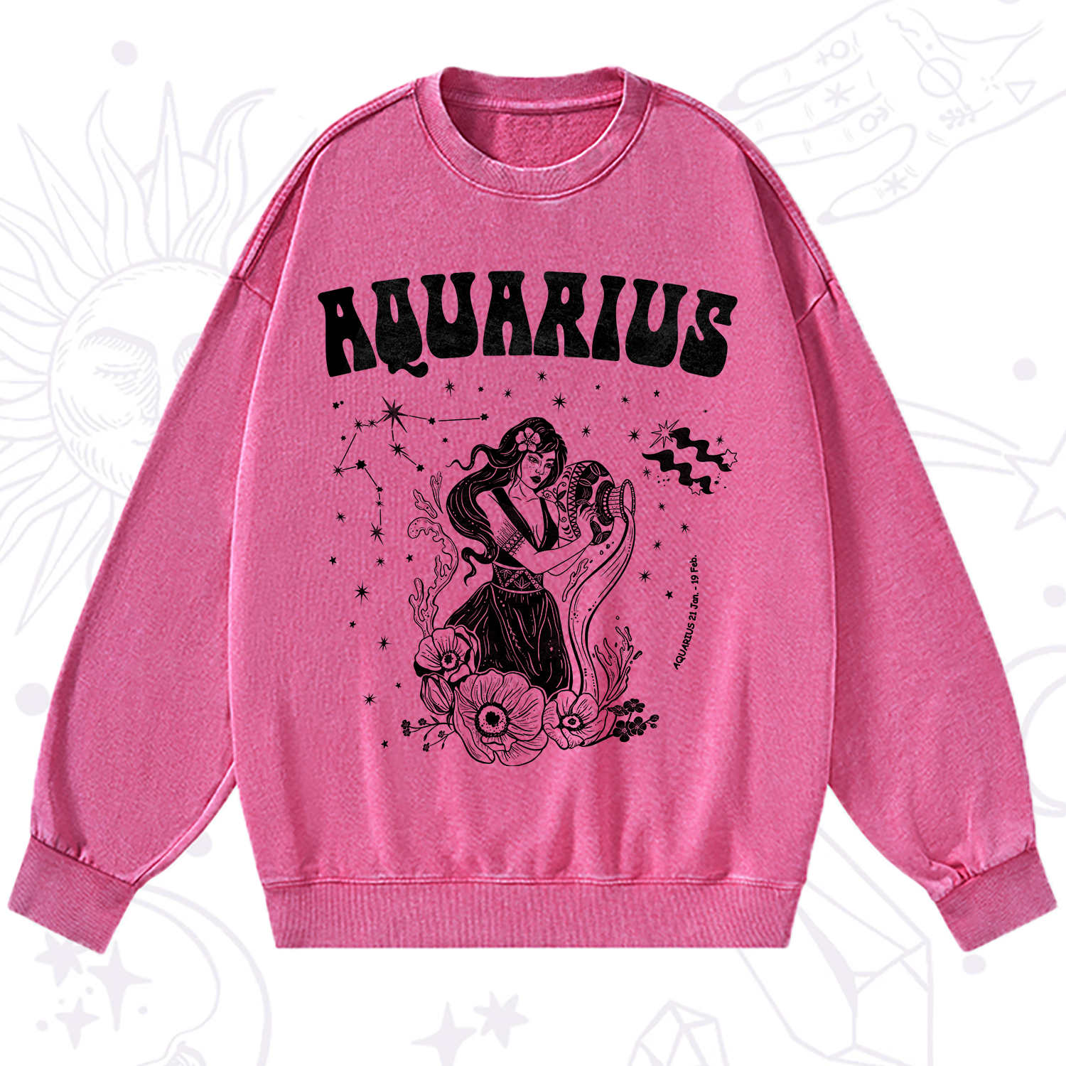 Purplehecate Aquarius Zodiac Glyphs Washed Sweatshirt