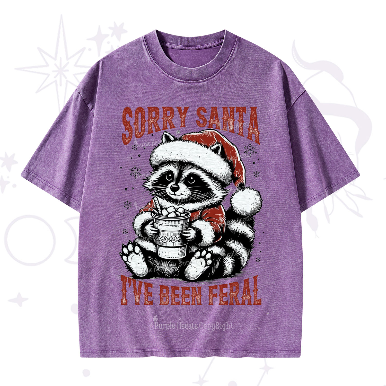 Purplehecate Sorry Santa I've Been Feral Christmas Washed T-Shirt