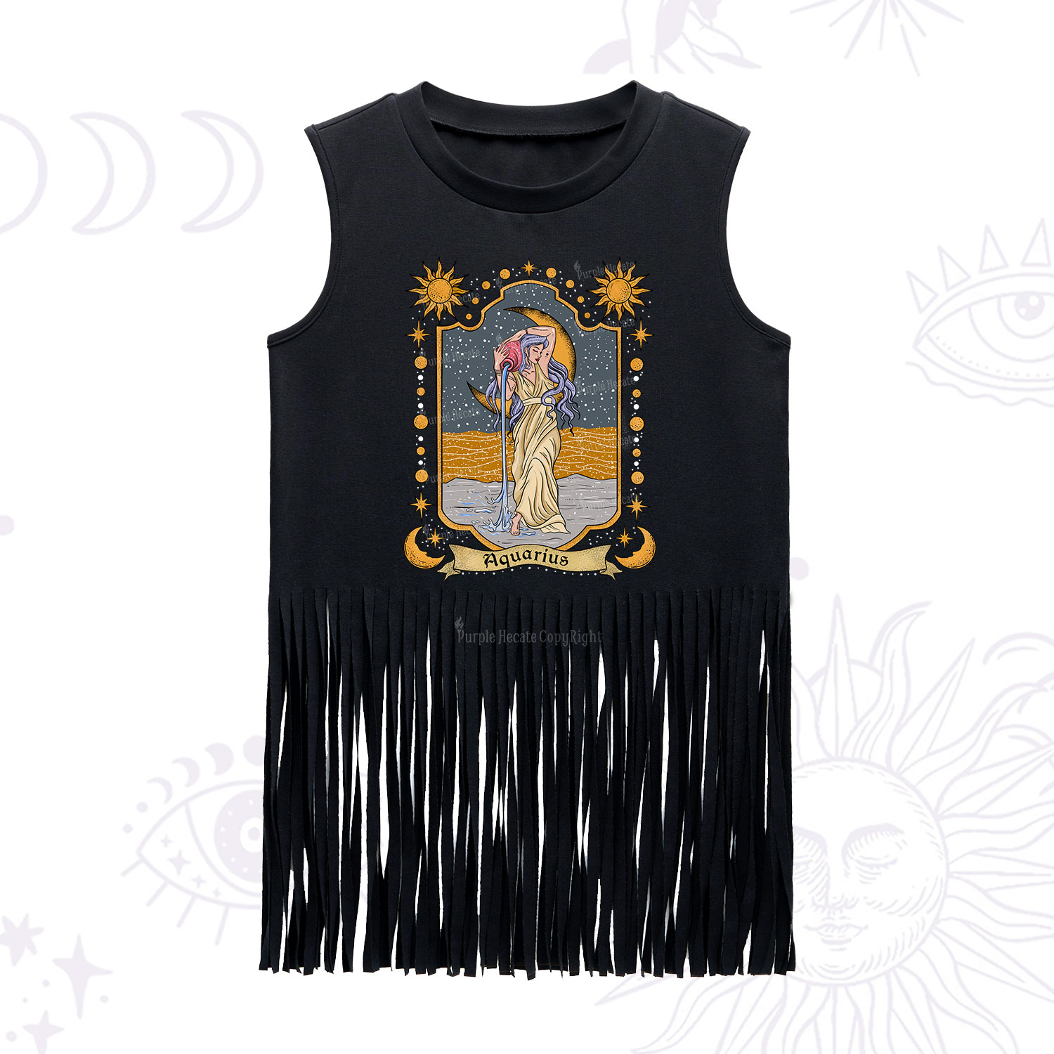 Purplehecate Aquarius Zodiac Fringe Tank Top