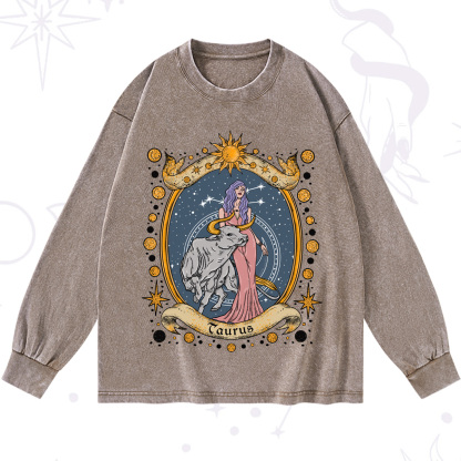 Purplehecate Celestial Taurus Zodiac Washed Long Sleeve Shirt