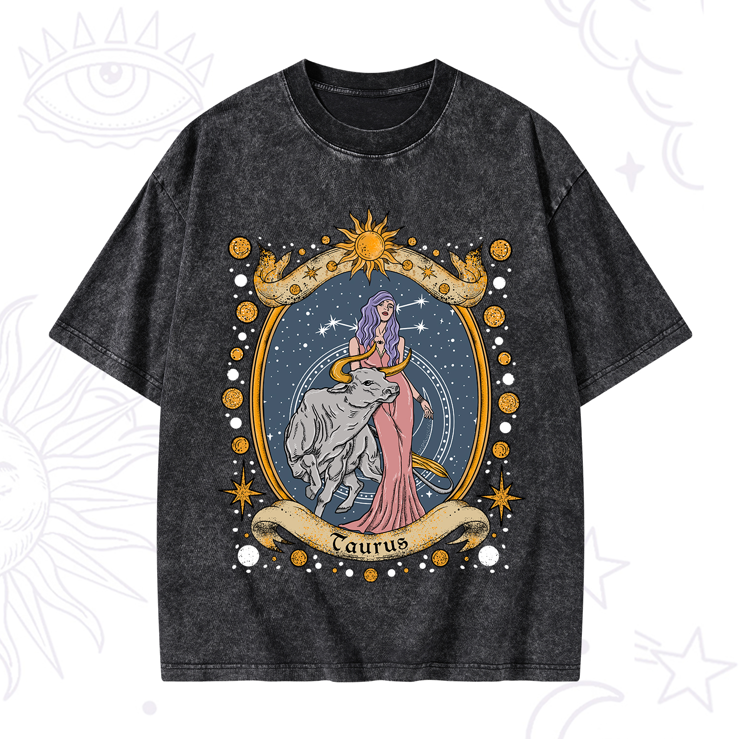 Purplehecate Celestial Taurus Zodiac Washed T-Shirt