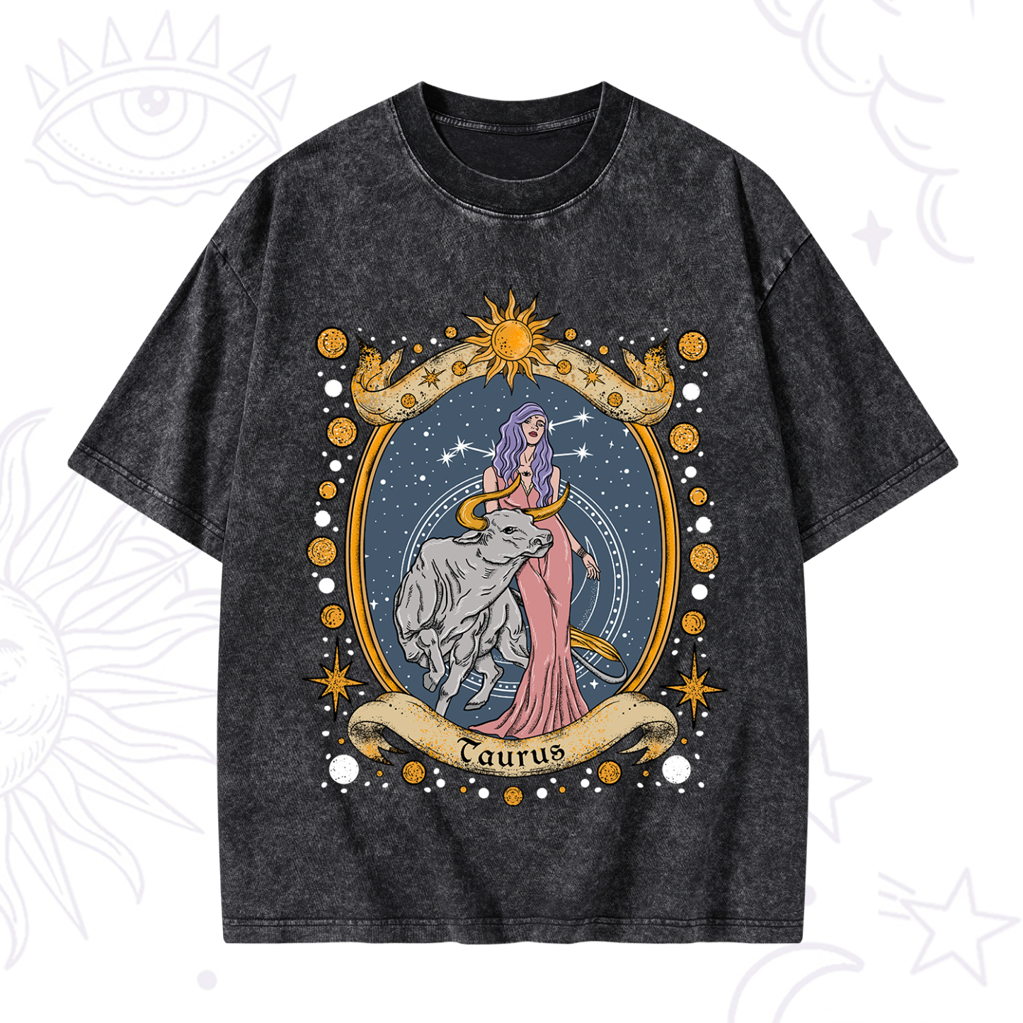 Magic Purplehecate Celestial Taurus Zodiac Washed T-Shirt
