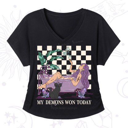 Purplehecate My Demons Won Today V-Neck T-Shirt