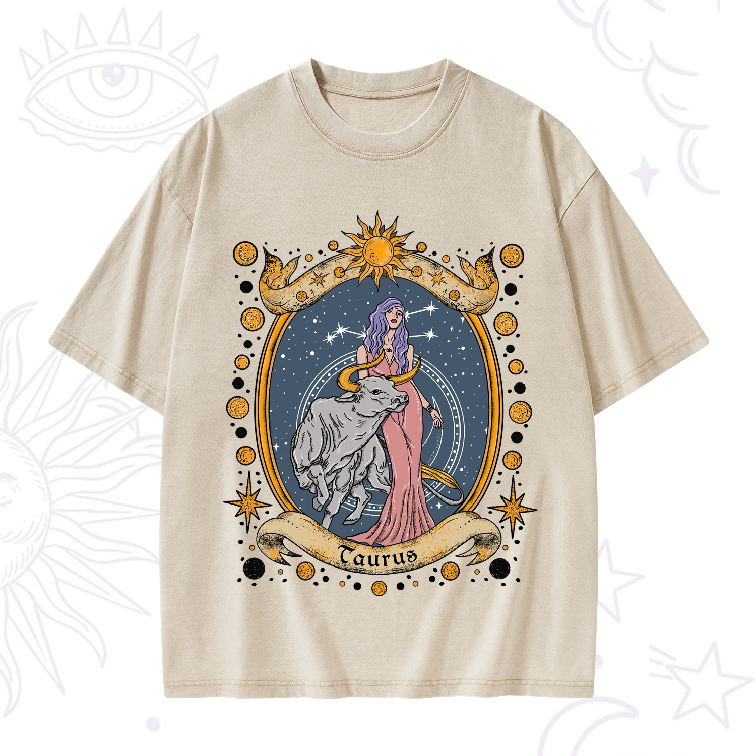 Purplehecate Celestial Taurus Zodiac Washed T-Shirt