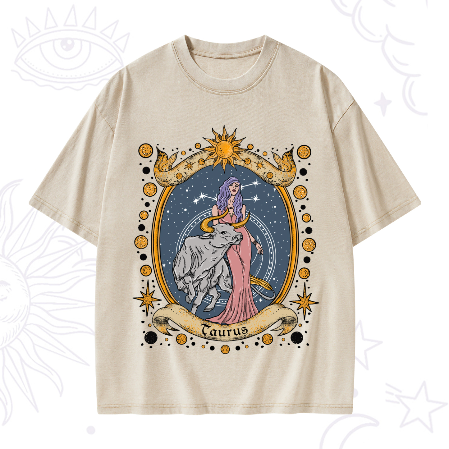 Purplehecate Celestial Taurus Zodiac Washed T-Shirt