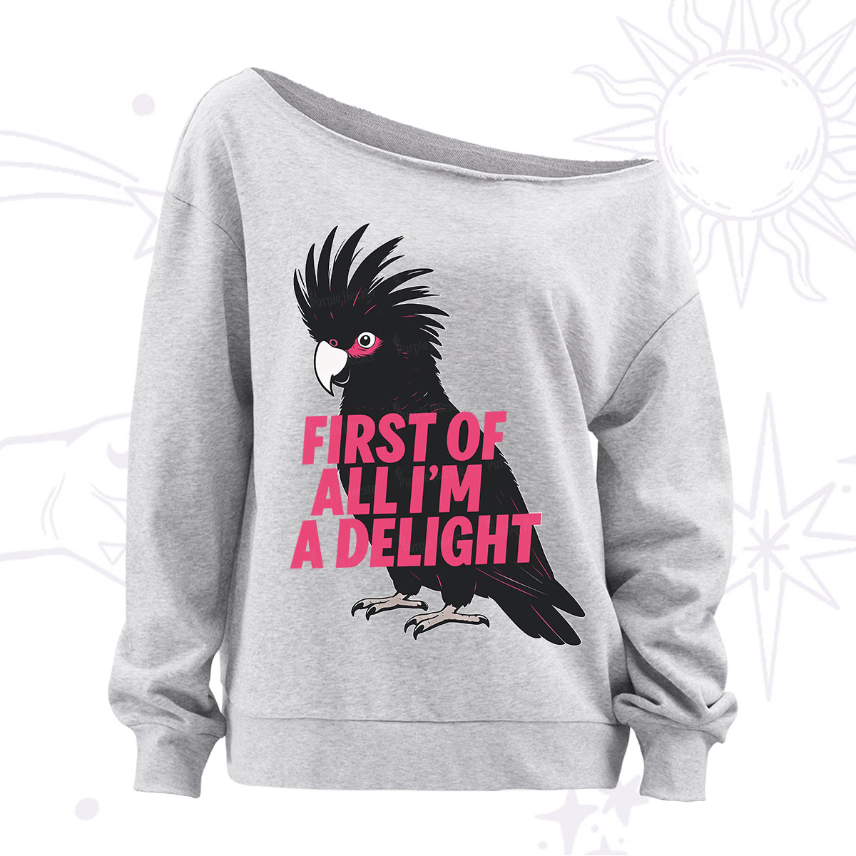 Purplehecate First Of All I'm A Delight Parrot Off The Shoulder Sweatshirt