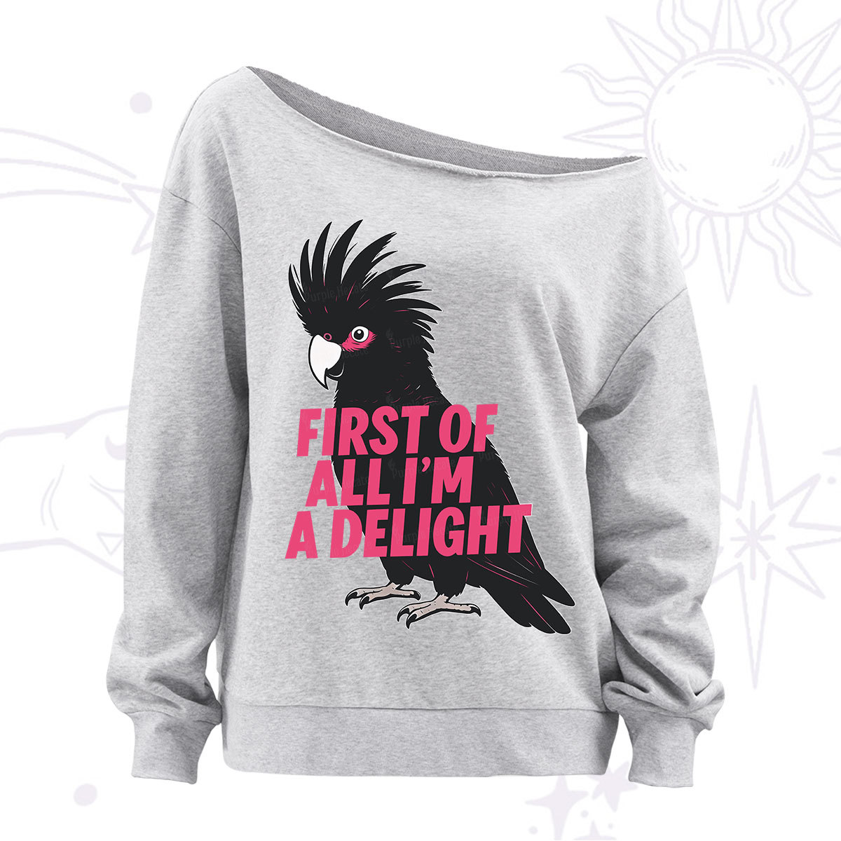 Purplehecate First Of All I'm A Delight Parrot Off The Shoulder Sweatshirt