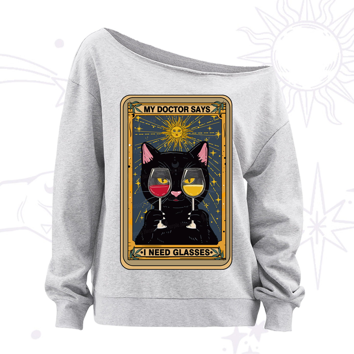 Purplehecate Funny Black Cat My Doctor Says I Need Glasses Tarot Off The Shoulder Sweatshirt