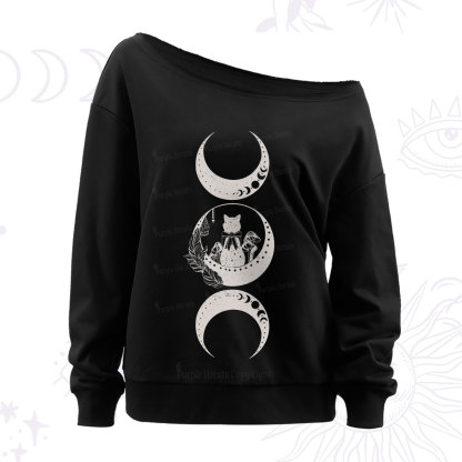 Purplehecate Cat And Moon Phases Off The Shoulder Sweatshirt