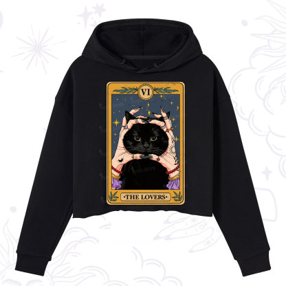Purplehecate Black Cat The Lovers Tarot Card Crop Hoodie