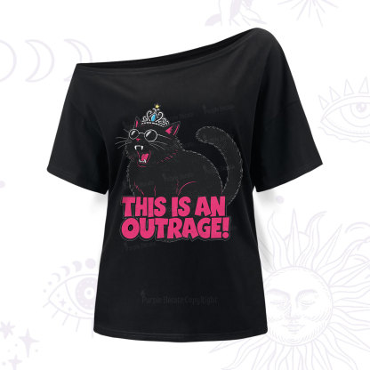 Purplehecate This is an outrage Princess Cat One Shoulder T-Shirt