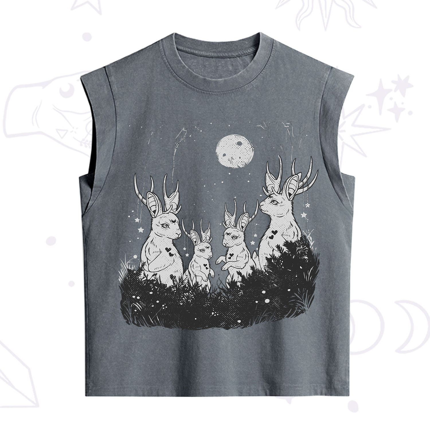Purplehecate Moonlit Antler Bunny Vintage Washed Tank