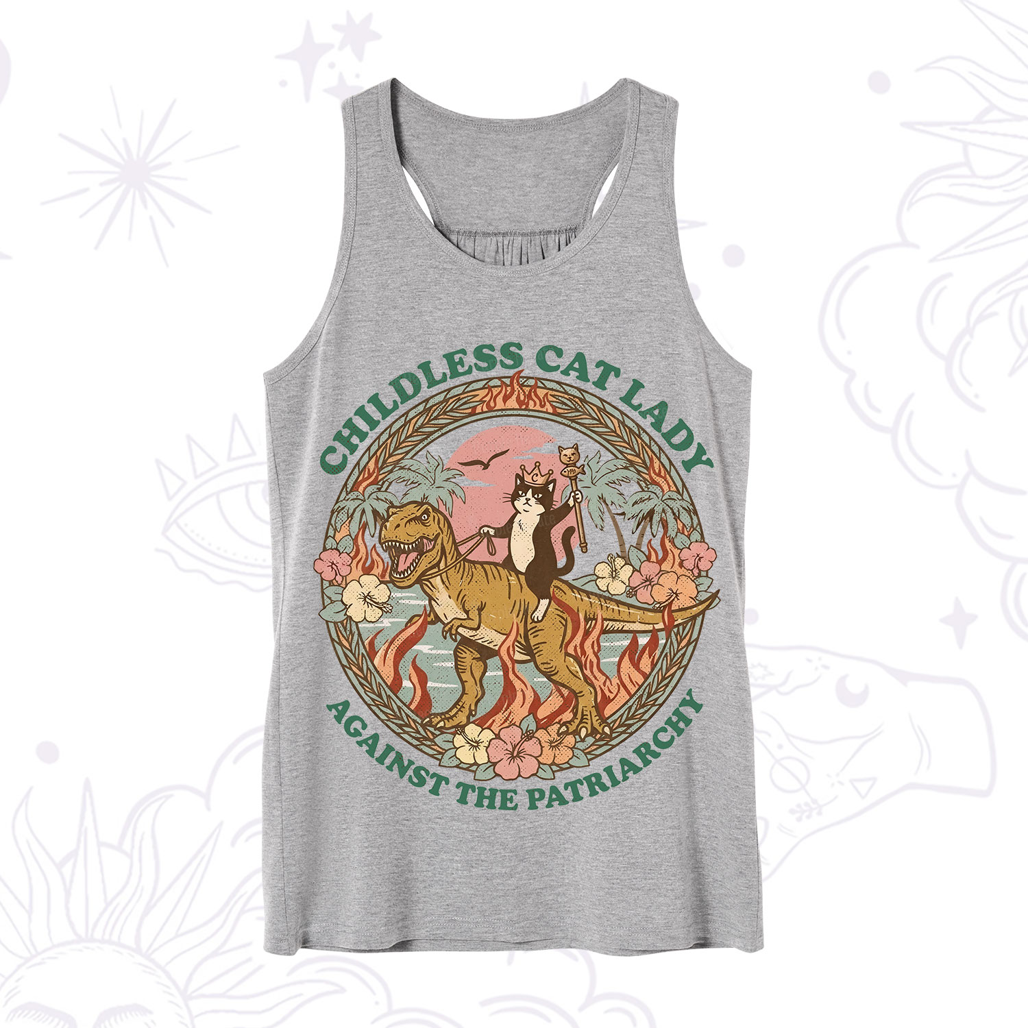 Purplehecate Childless Cat Lady Burn the Patriarchy Tank