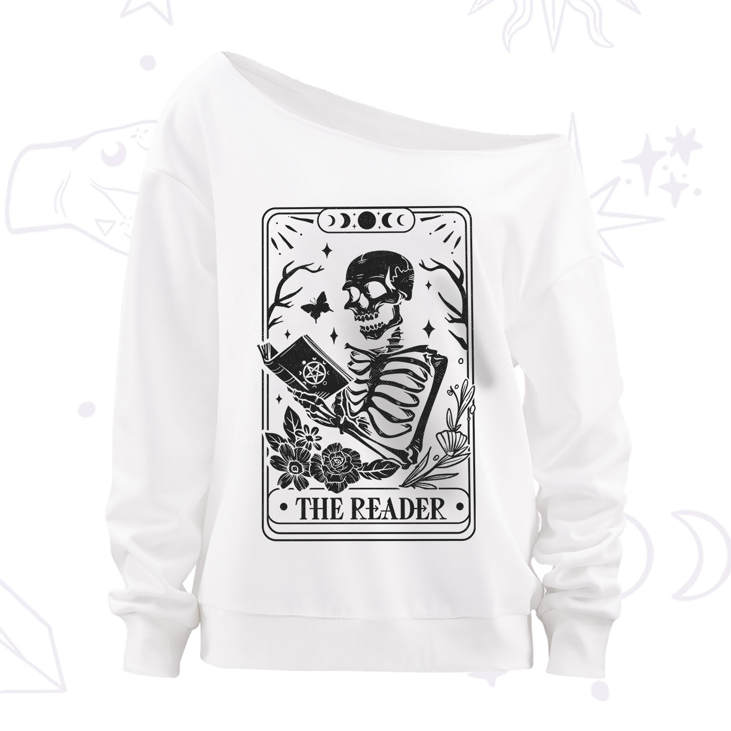 Purplehecate The Reader Tarot Card Off The Shoulder Sweatshirt