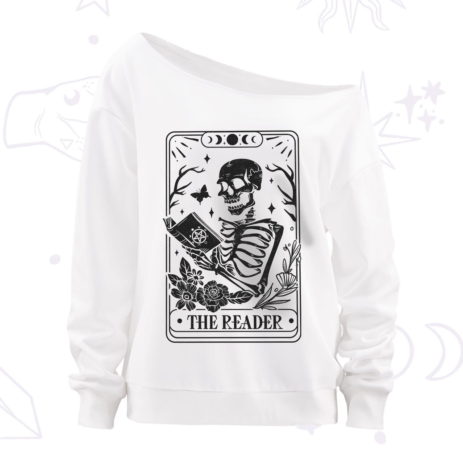 Purplehecate The Reader Tarot Card Off The Shoulder Sweatshirt