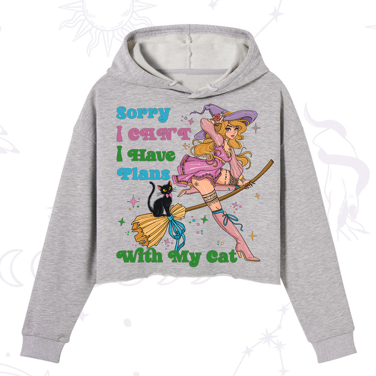 Purplehecate Sorry I Can’t I Have Plans With My Cat Crop Hoodie