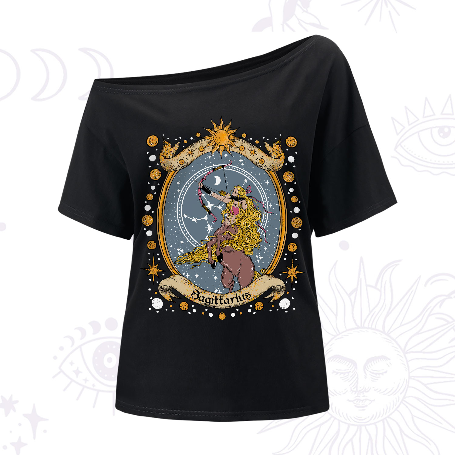Purplehecate Celestial Sagittarius Zodiac One-Shoulder T-Shirt