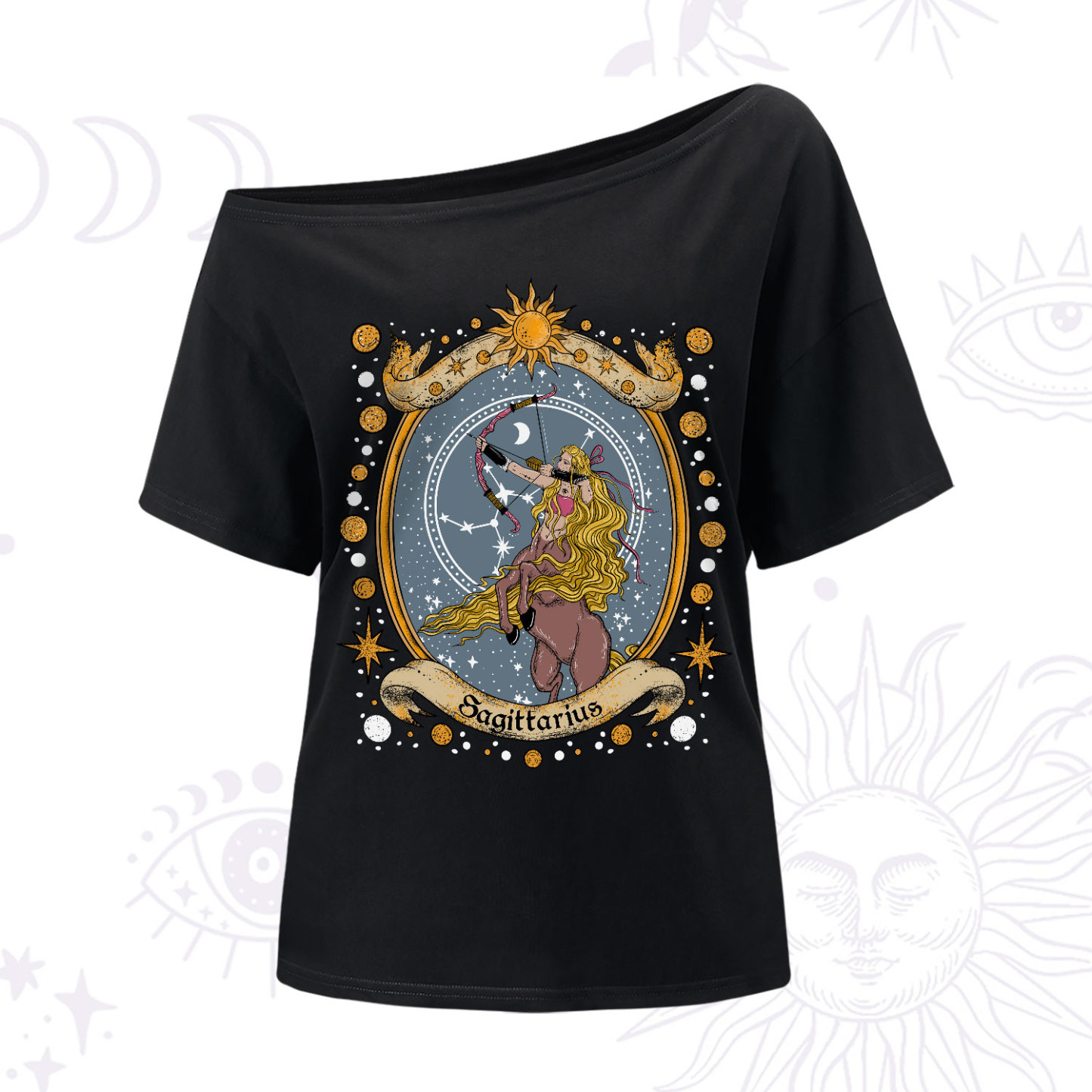 Purplehecate Celestial Sagittarius Zodiac One-Shoulder T-Shirt