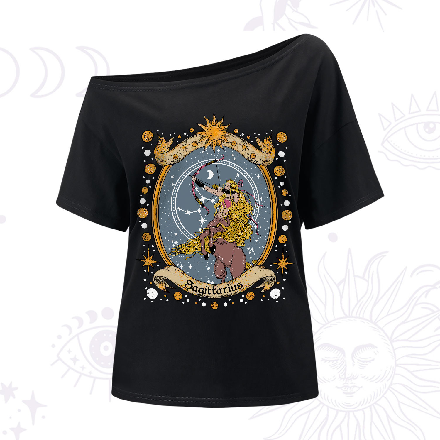 Purplehecate Celestial Sagittarius Zodiac One-Shoulder T-Shirt