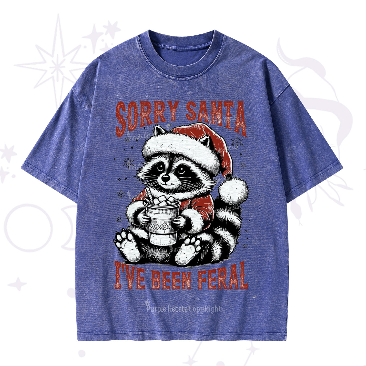 Purplehecate Sorry Santa I've Been Feral Christmas Washed T-Shirt
