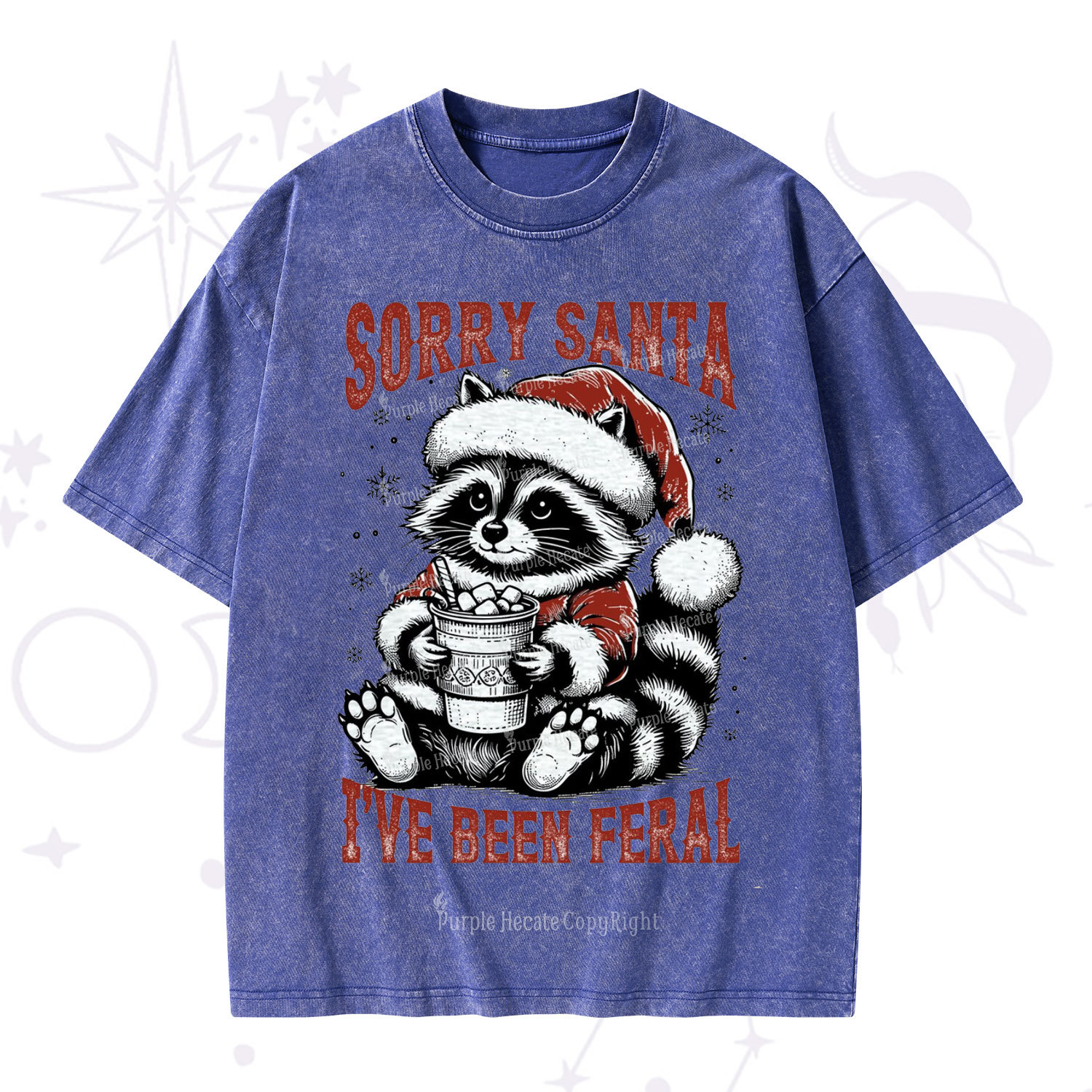Purplehecate Sorry Santa I've Been Feral Christmas Washed T-Shirt