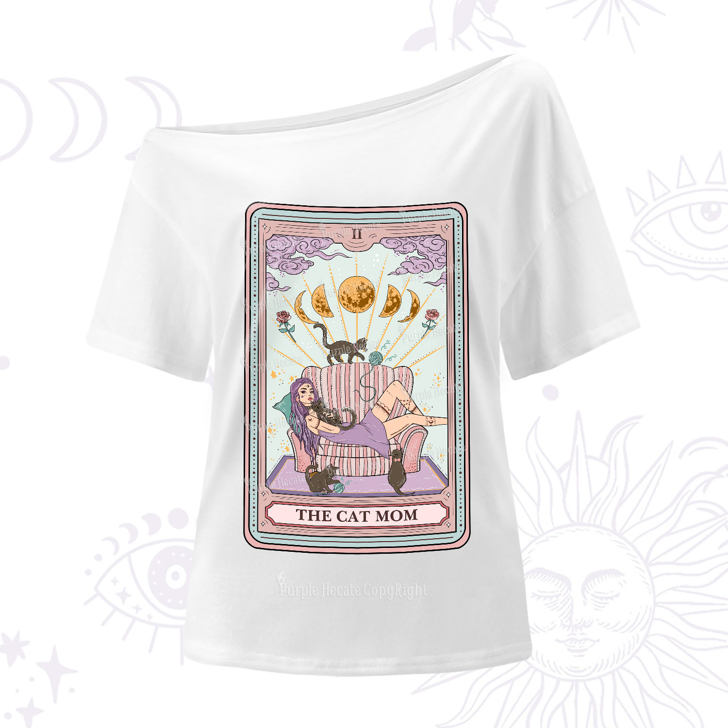 Purplehecate The Cat Mom Tarot One Shoulder T-Shirt
