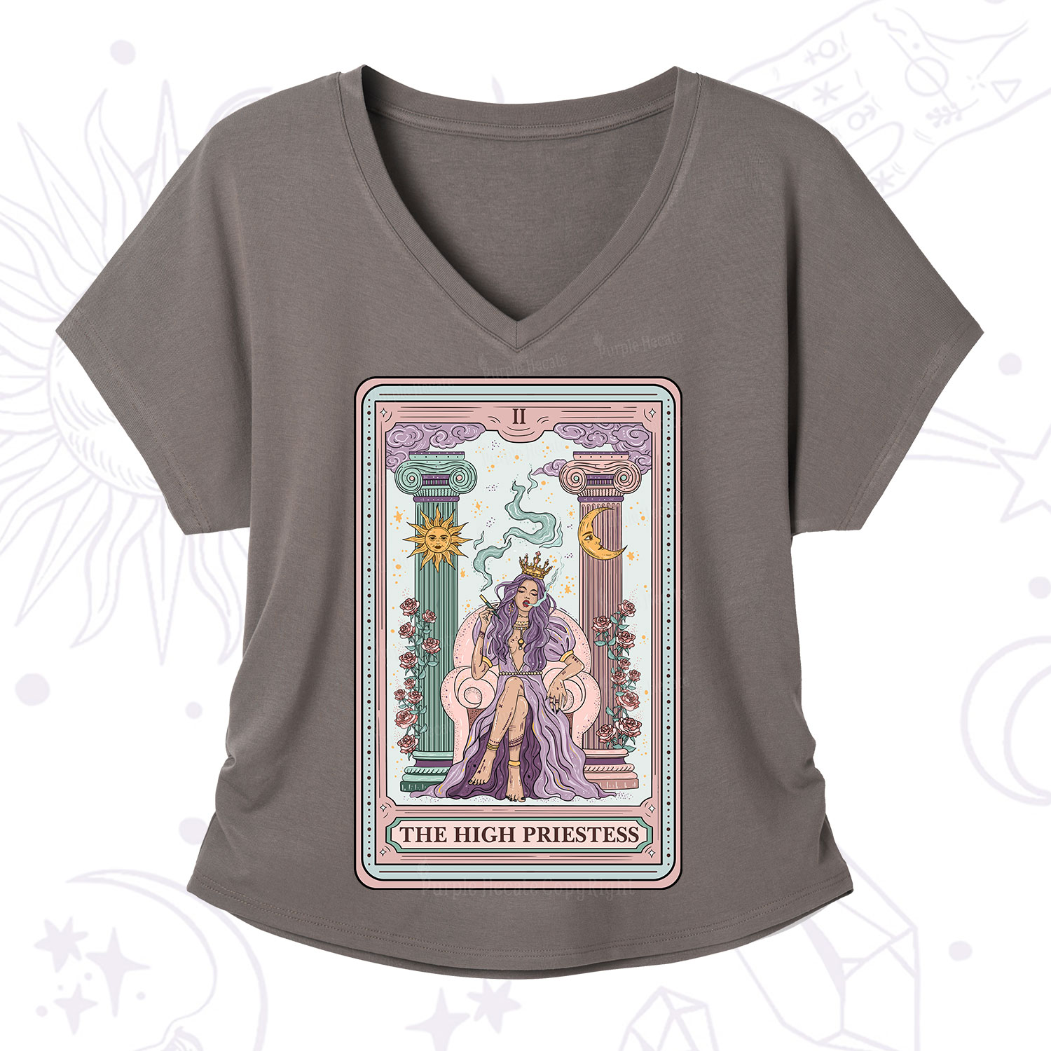 Purplehecate The High Priestess Tarot Card V-Neck T-Shirt