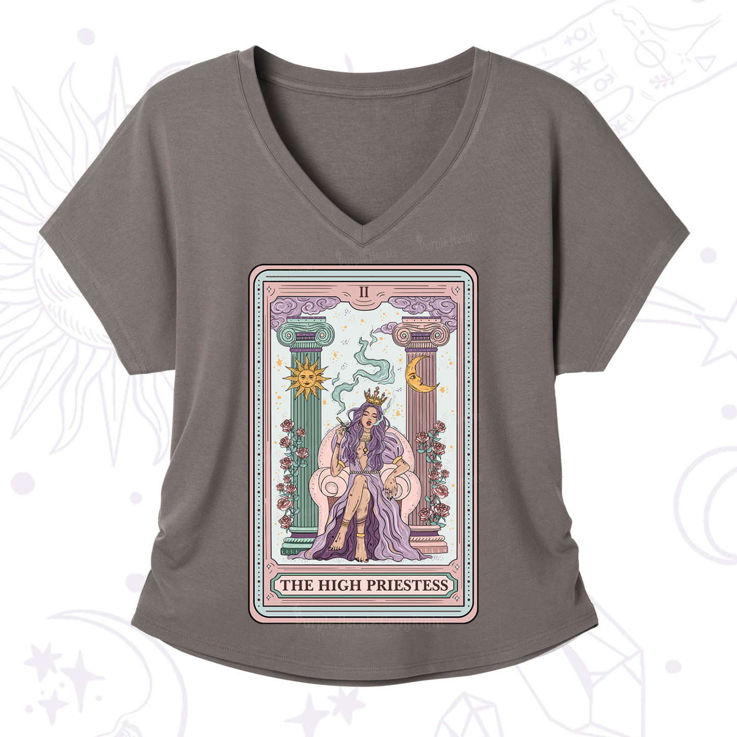 Purplehecate The High Priestess Tarot Card V-Neck T-Shirt
