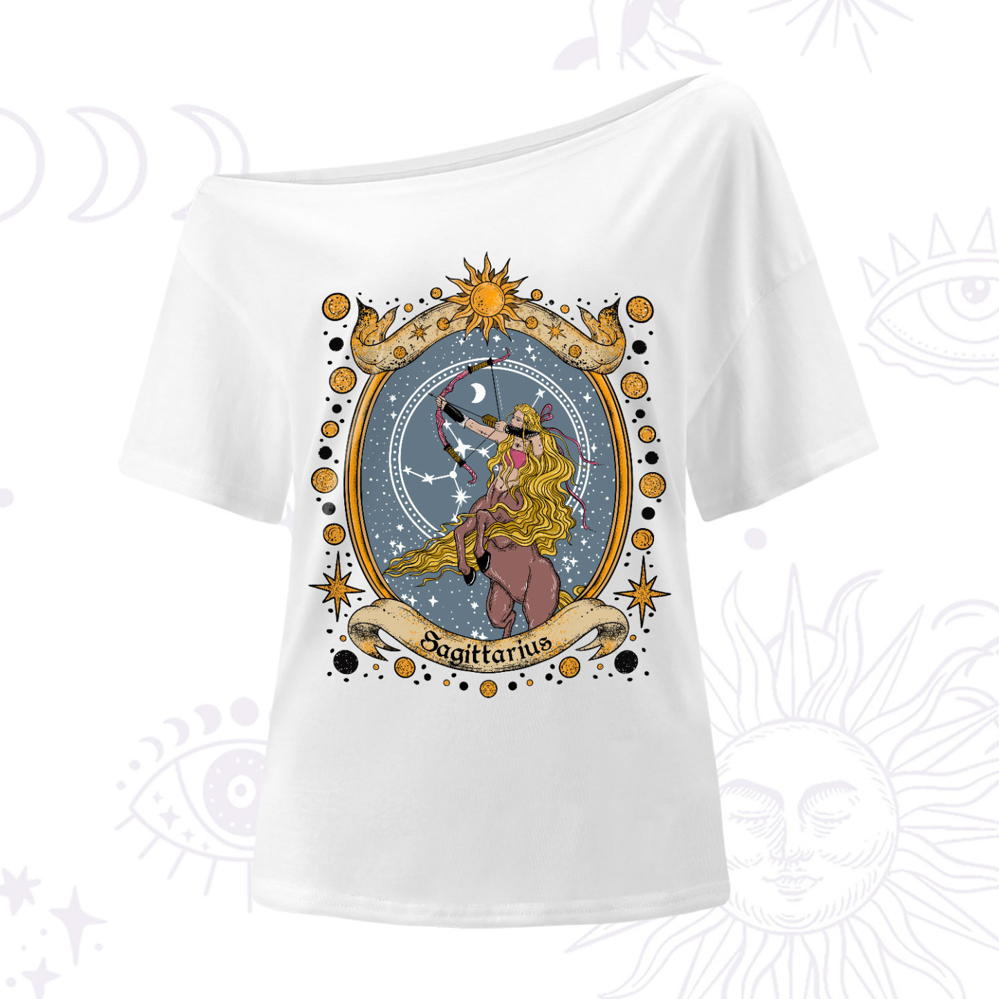 Purplehecate Celestial Sagittarius Zodiac One-Shoulder T-Shirt
