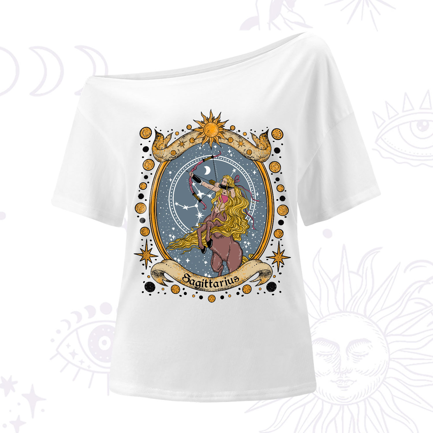 Purplehecate Celestial Sagittarius Zodiac One-Shoulder T-Shirt