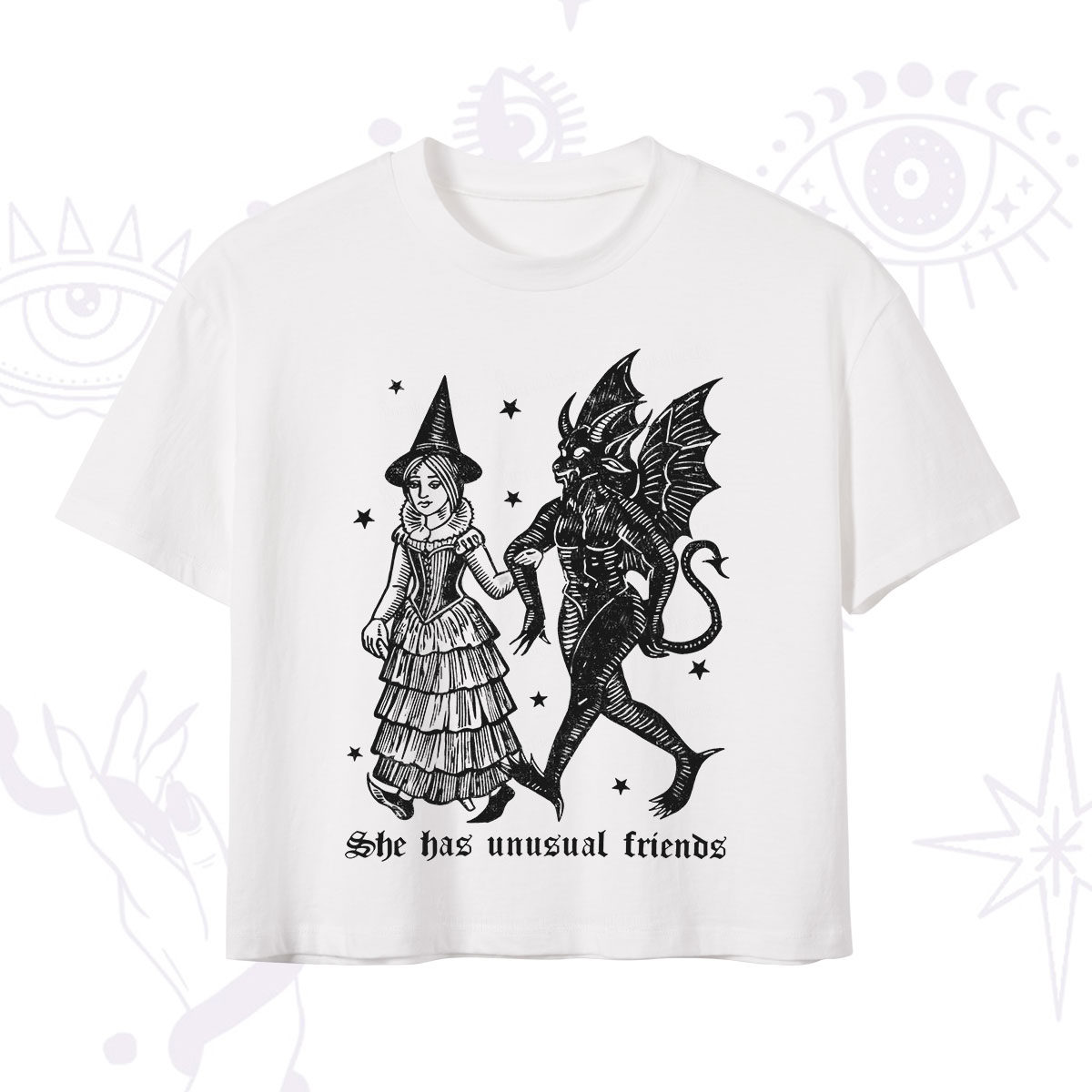 Purplehecate She Has Unusual Friends Crop T-Shirt