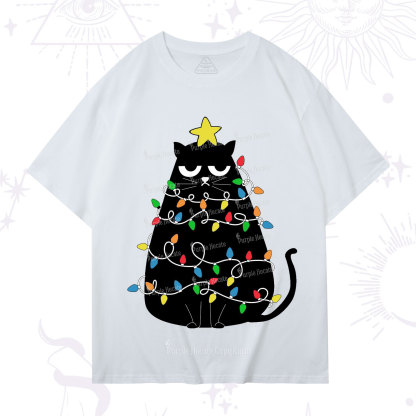 Purplehecate Black Cat in Christmas Lights T-Shirt