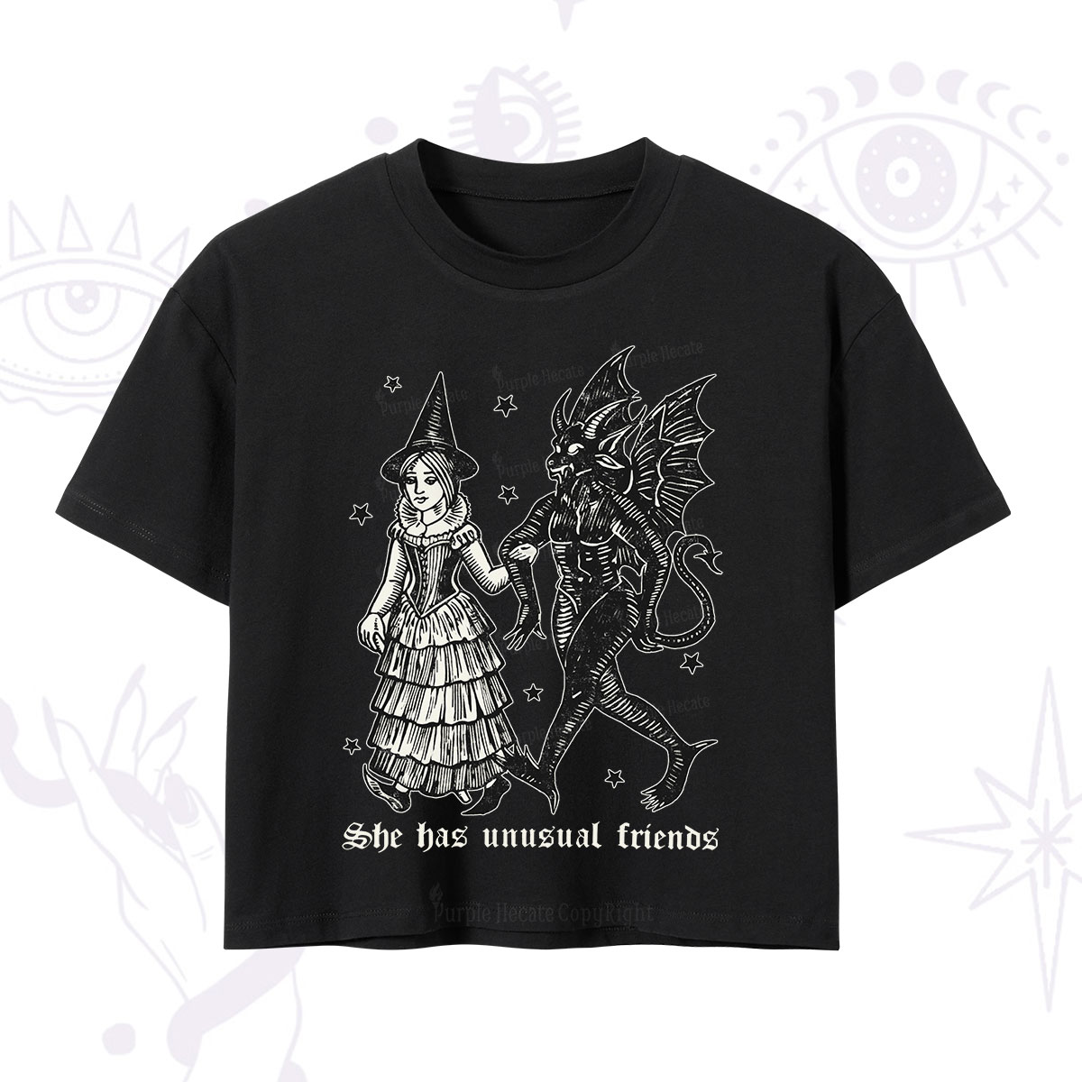 Purplehecate She Has Unusual Friends Crop T-Shirt