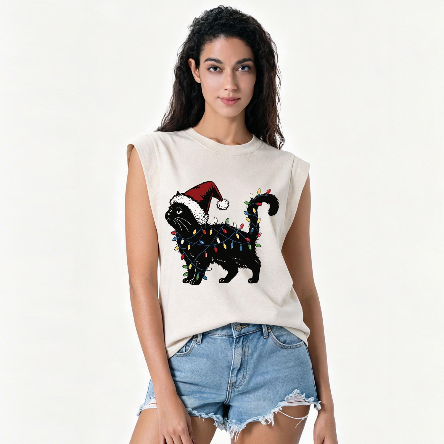 Purplehecate Cute Cat Christmas Vintage Washed Tank