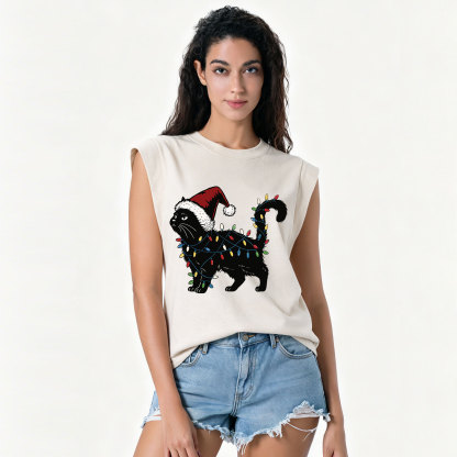 Purplehecate Cute Cat Christmas Vintage Washed Tank