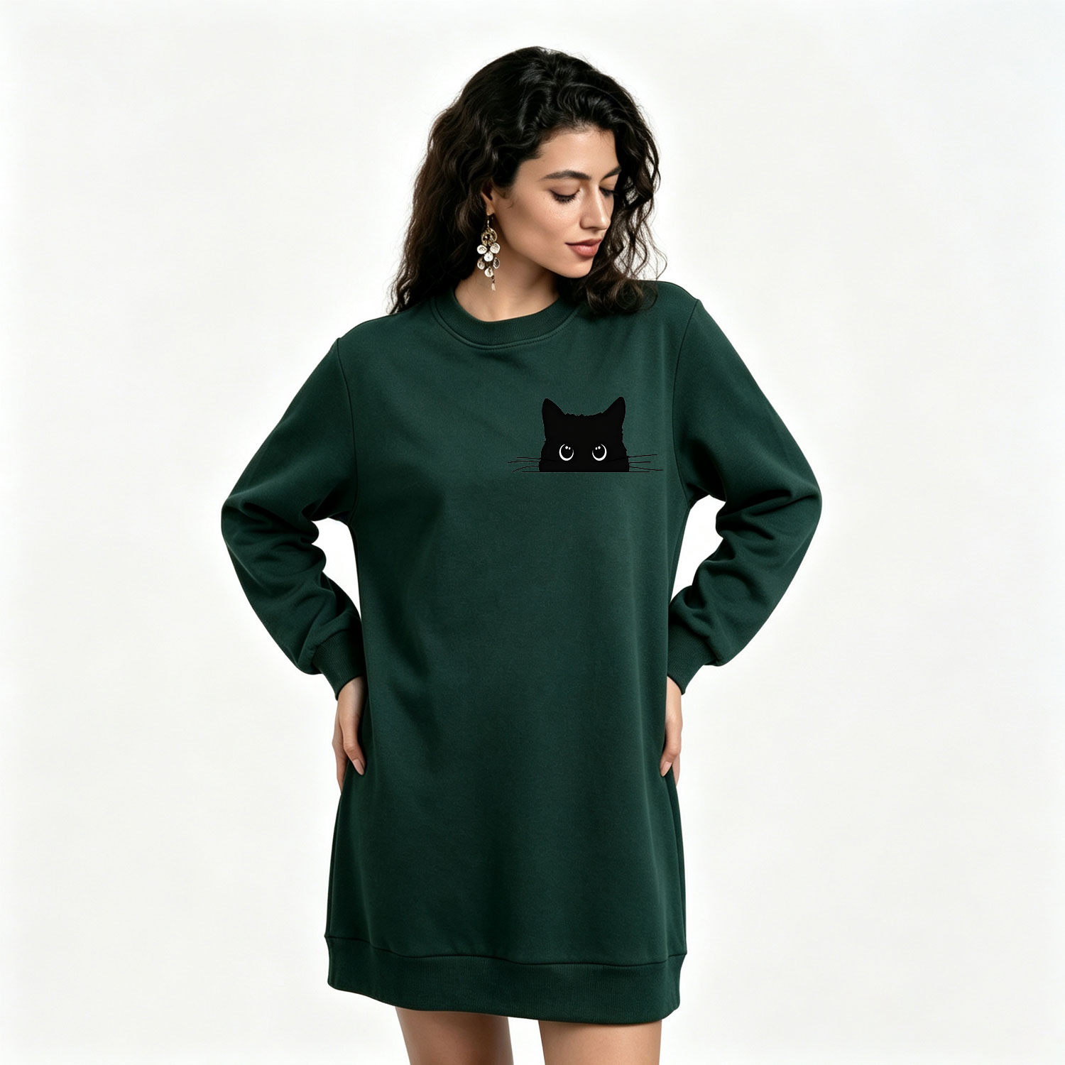 Purplehecate Black Cat Sweatshirt Dress