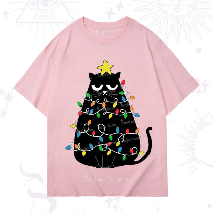 Purplehecate Black Cat in Christmas Lights T-Shirt