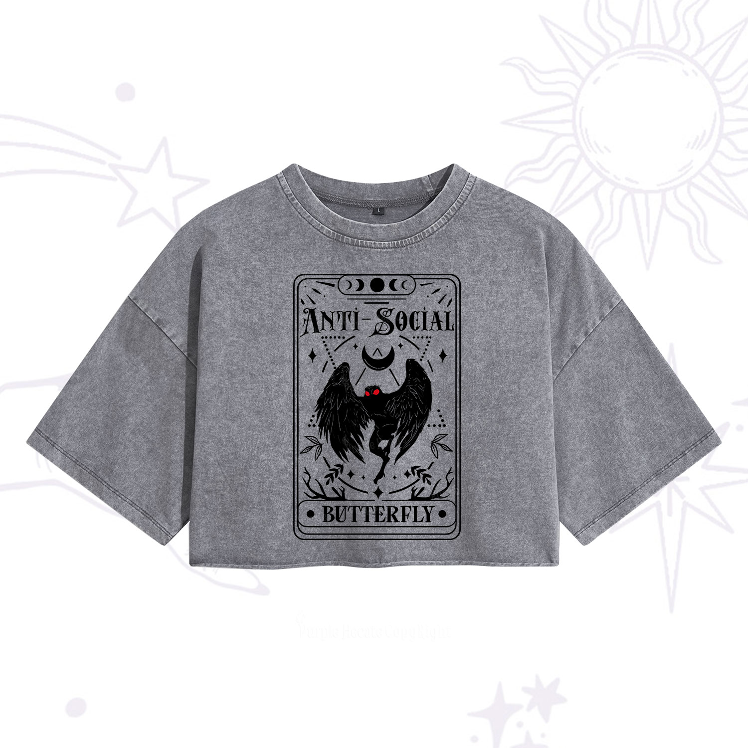 Purplehecate The Antisocial Butterfly Oracle Card Washed Cropped T-Shirt