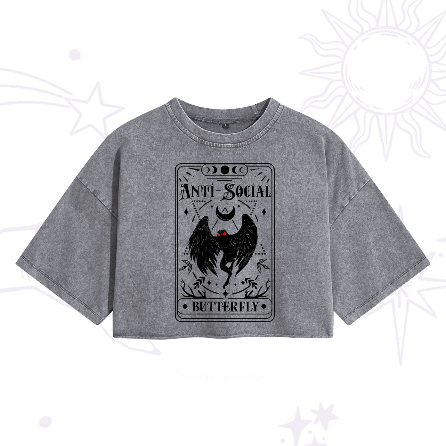Purplehecate The Antisocial Butterfly Oracle Card Washed Cropped T-Shirt