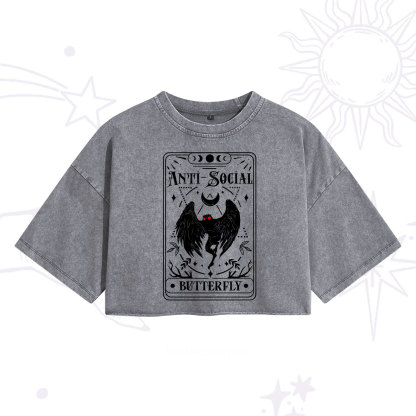 Purplehecate The Antisocial Butterfly Oracle Card Washed Cropped T-Shirt