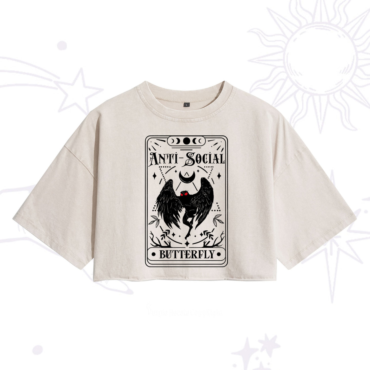 Purplehecate The Antisocial Butterfly Oracle Card Washed Cropped T-Shirt
