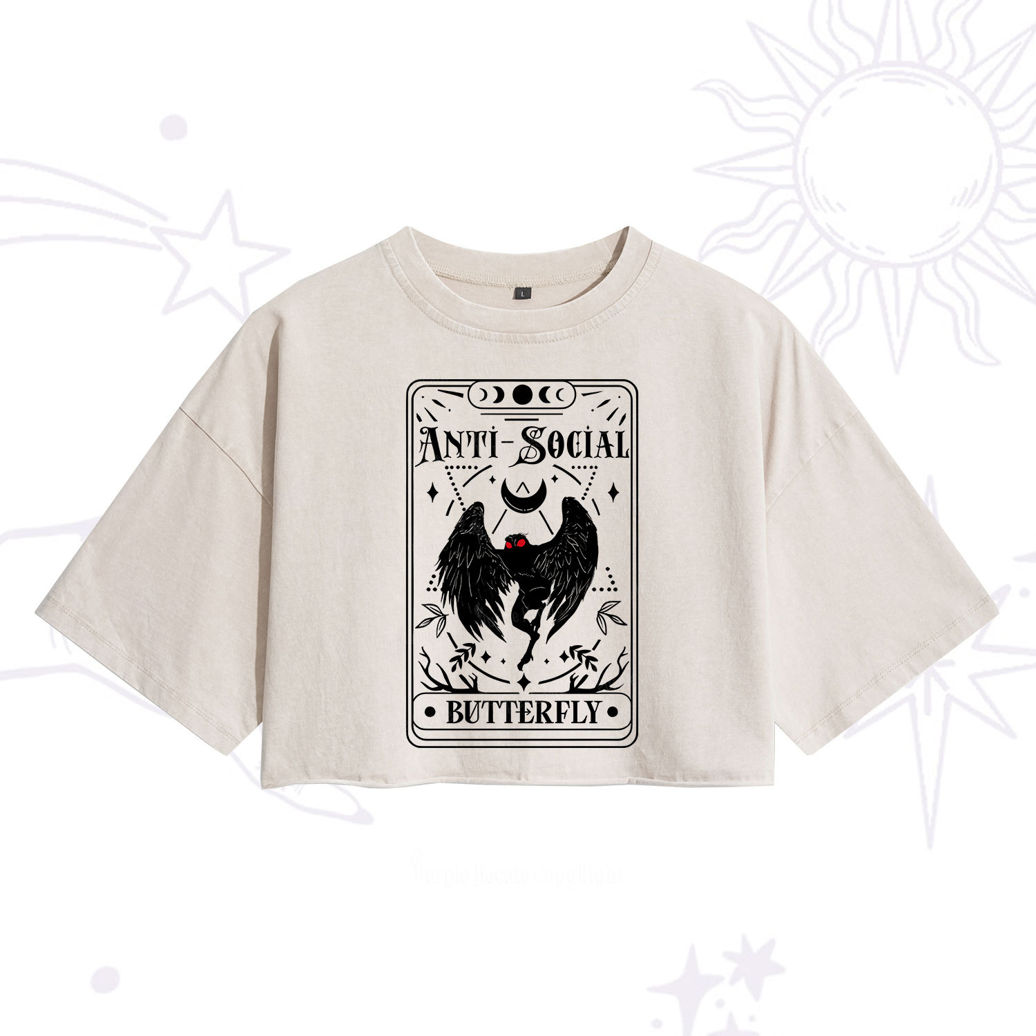 Purplehecate The Antisocial Butterfly Oracle Card Washed Cropped T-Shirt