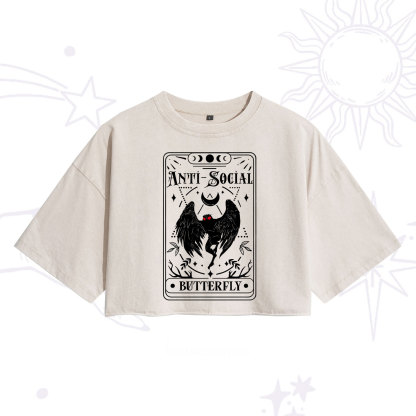 Purplehecate The Antisocial Butterfly Oracle Card Washed Cropped T-Shirt