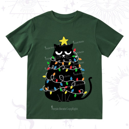 Purplehecate Black Cat in Christmas Lights T-Shirt