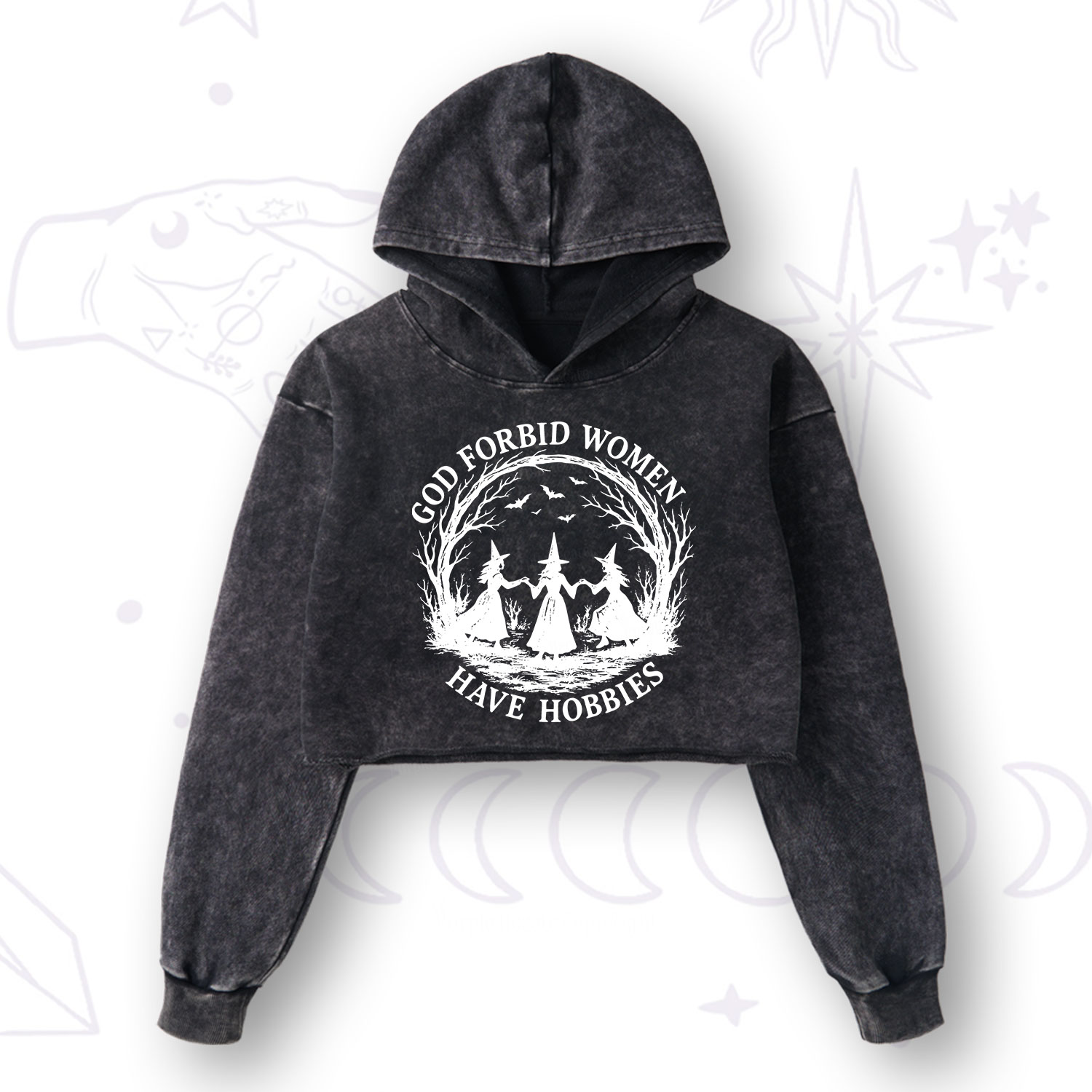 Purplehecate God Forbid Women Have Hobbies Washed Cropped Hoodie